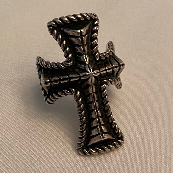Vintage CAROLYN POLLACK 925 Sterling Silver Cross Ring Black Accents  Size 8 - Picture 1 of 7
